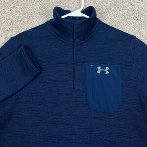 Under‎ Armour Mens ColdGear Pullover Sweatshirt 1/4 Snap Mock Neck Blue Large